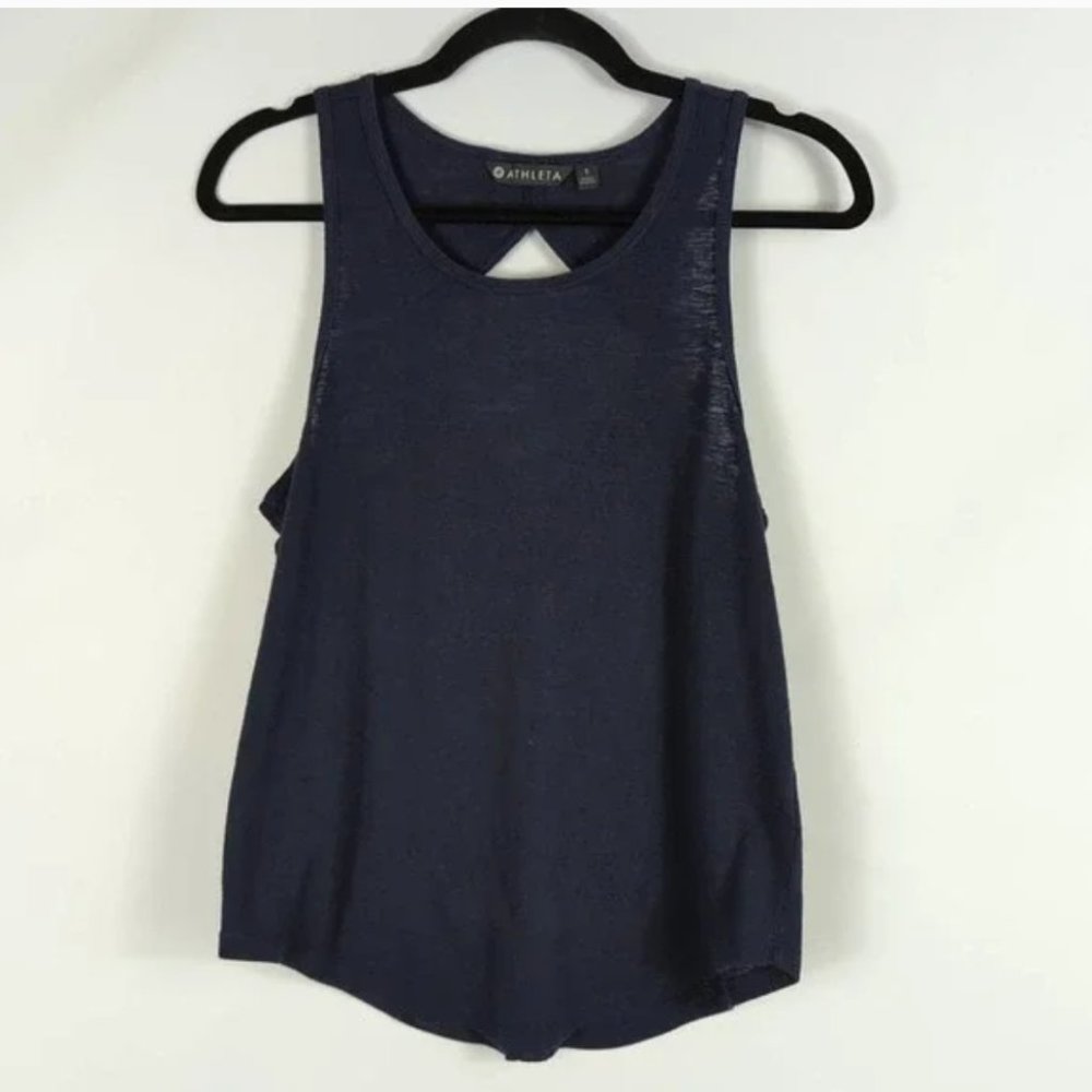 Athleta Women Navy Blue Breezy Cutout Open Back Sleeveless Tank Top Size Small